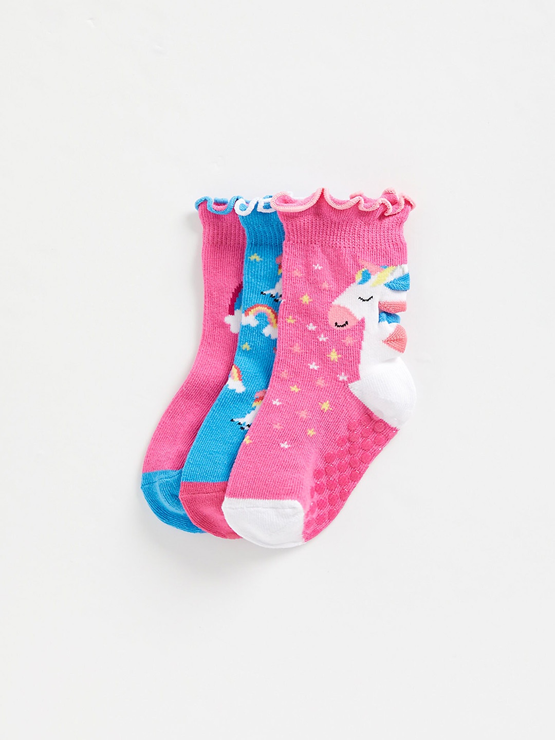 

mothercare Girls Pack Of 3 Patterned Pure Cotton Ankle-Length Socks, Pink