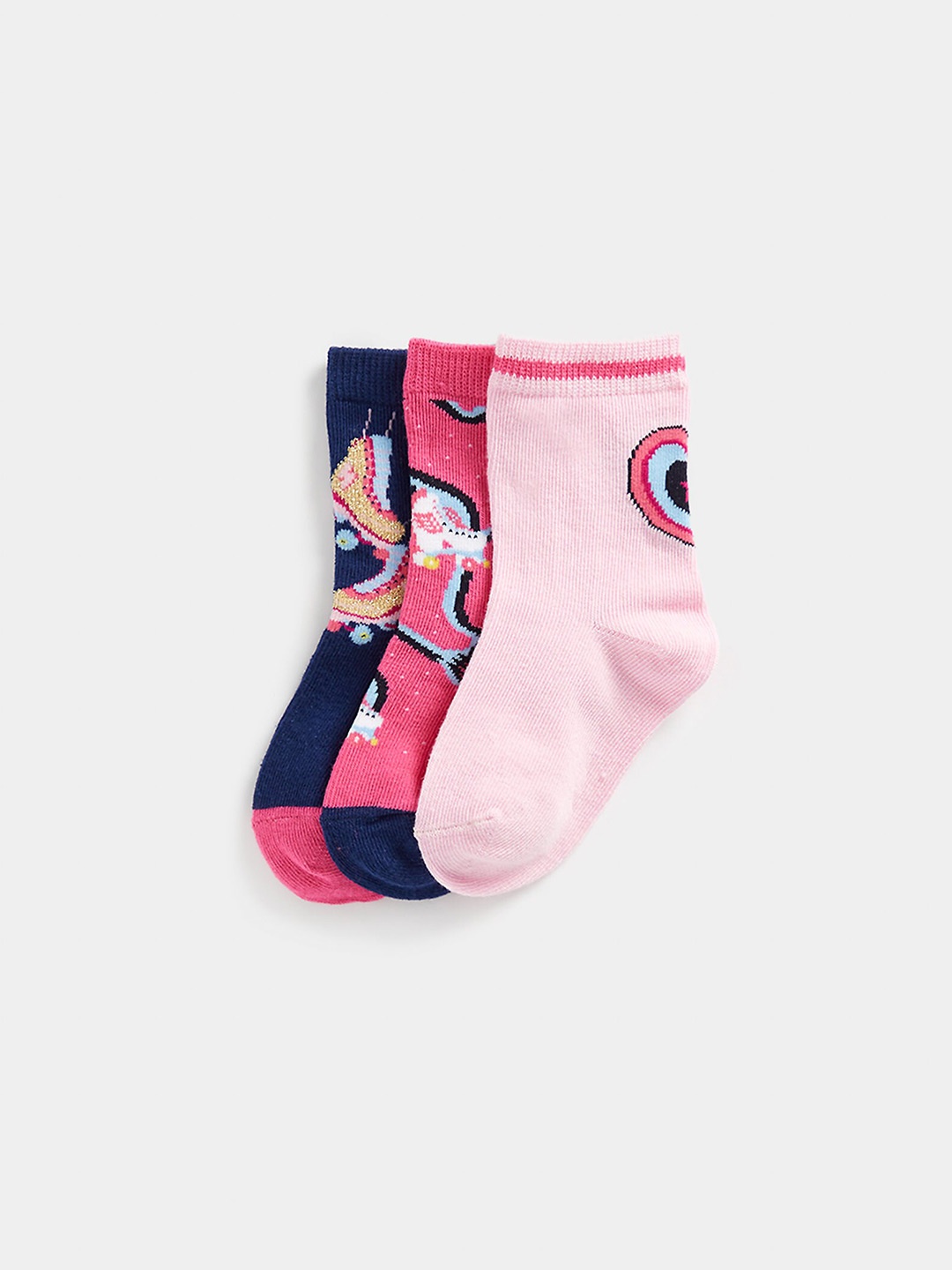 

mothercare Infants Pack Of 3 Self-Designed Pure Cotton Ankle-Length Socks, Pink