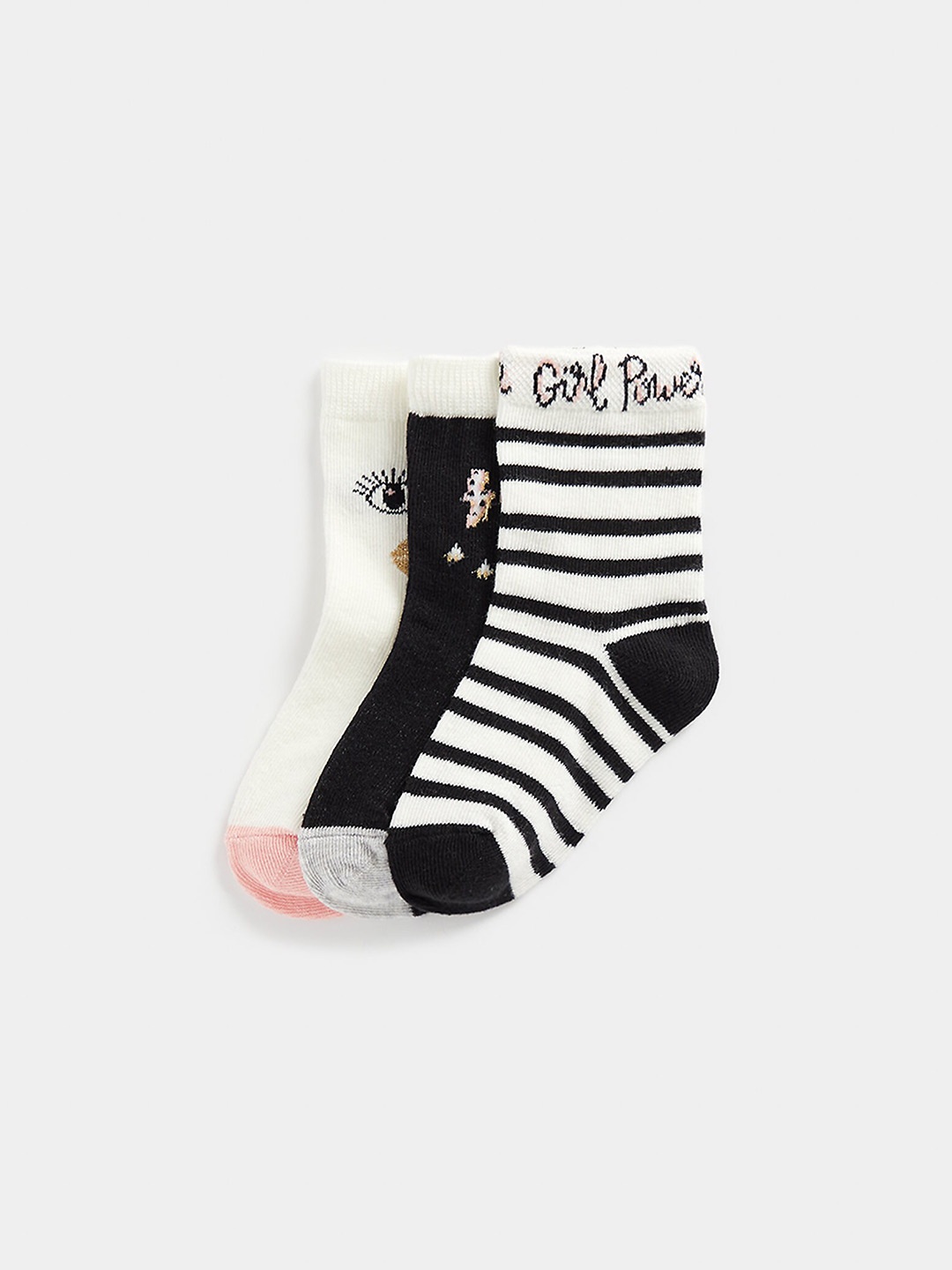 

mothercare Kids Pack Of 3 Patterned Pure Cotton Ankle Length Socks, Black