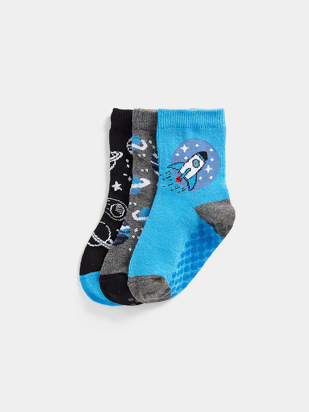 

mothercare Boys Pack Of 3 Printed Ankle-Length Socks, Black