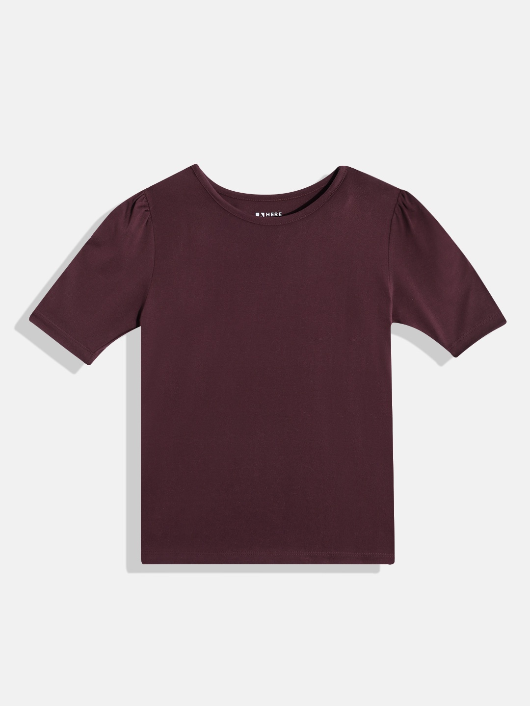 

HERE&NOW Girls Puff Sleeves Top, Burgundy