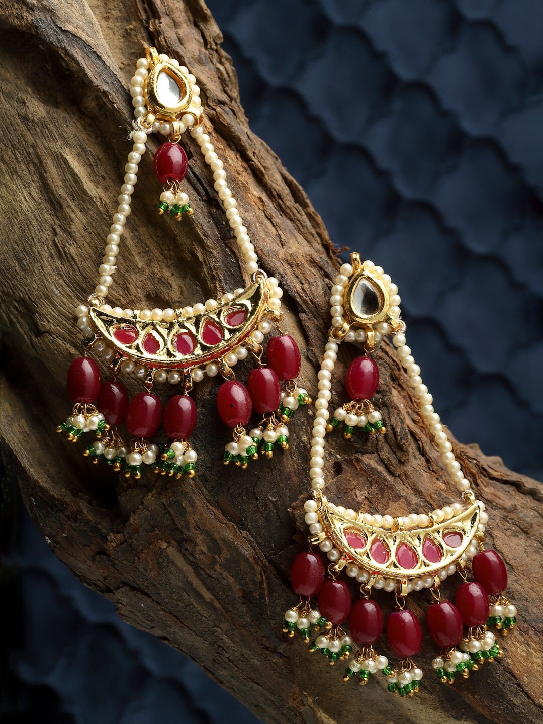 

DUGRISTYLE Gold-Plated Kundan & Pearl Studded Drop Earrings