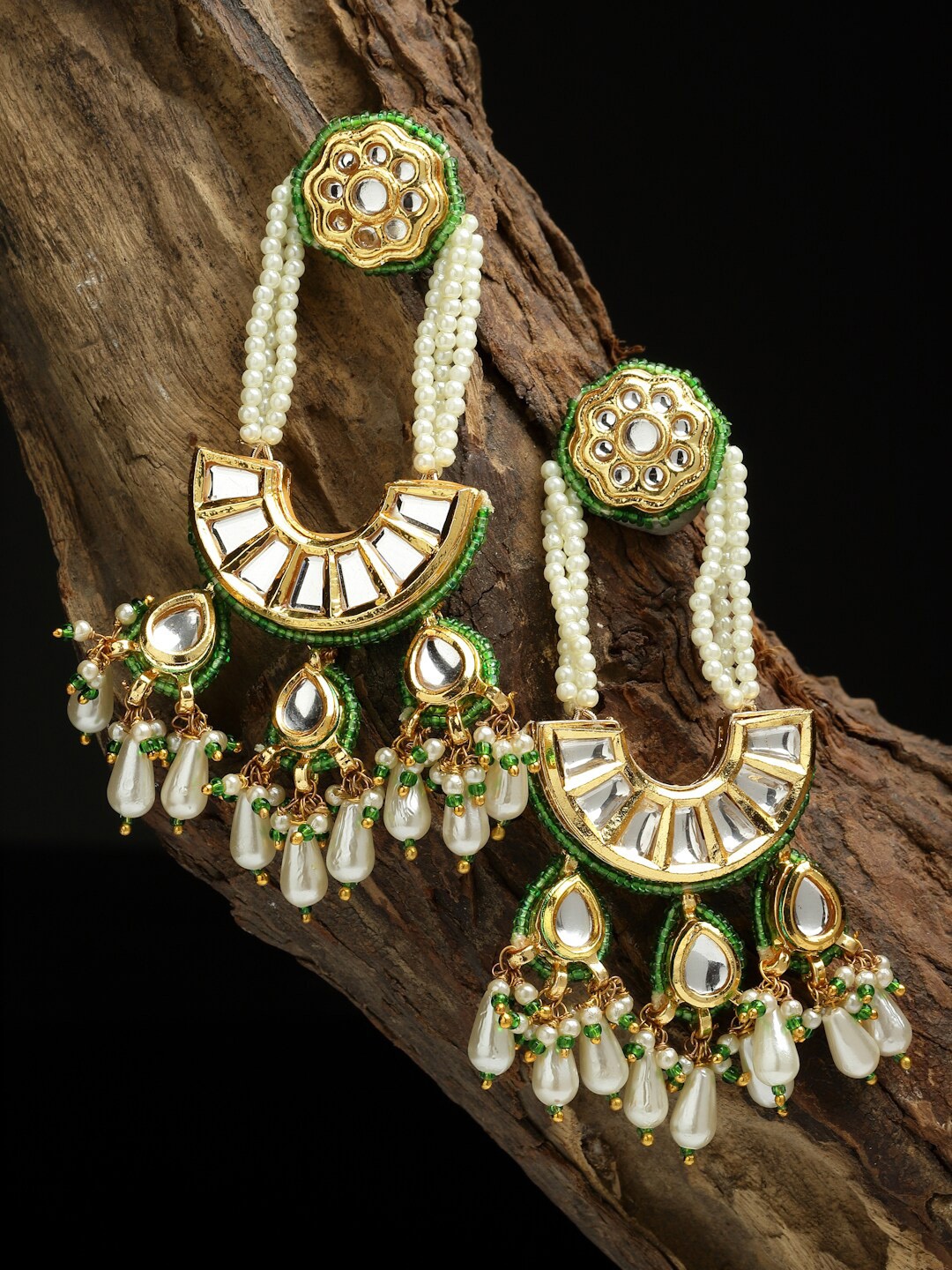 

DUGRISTYLE Gold-Plated Contemporary Kundan Drop Earrings, Green