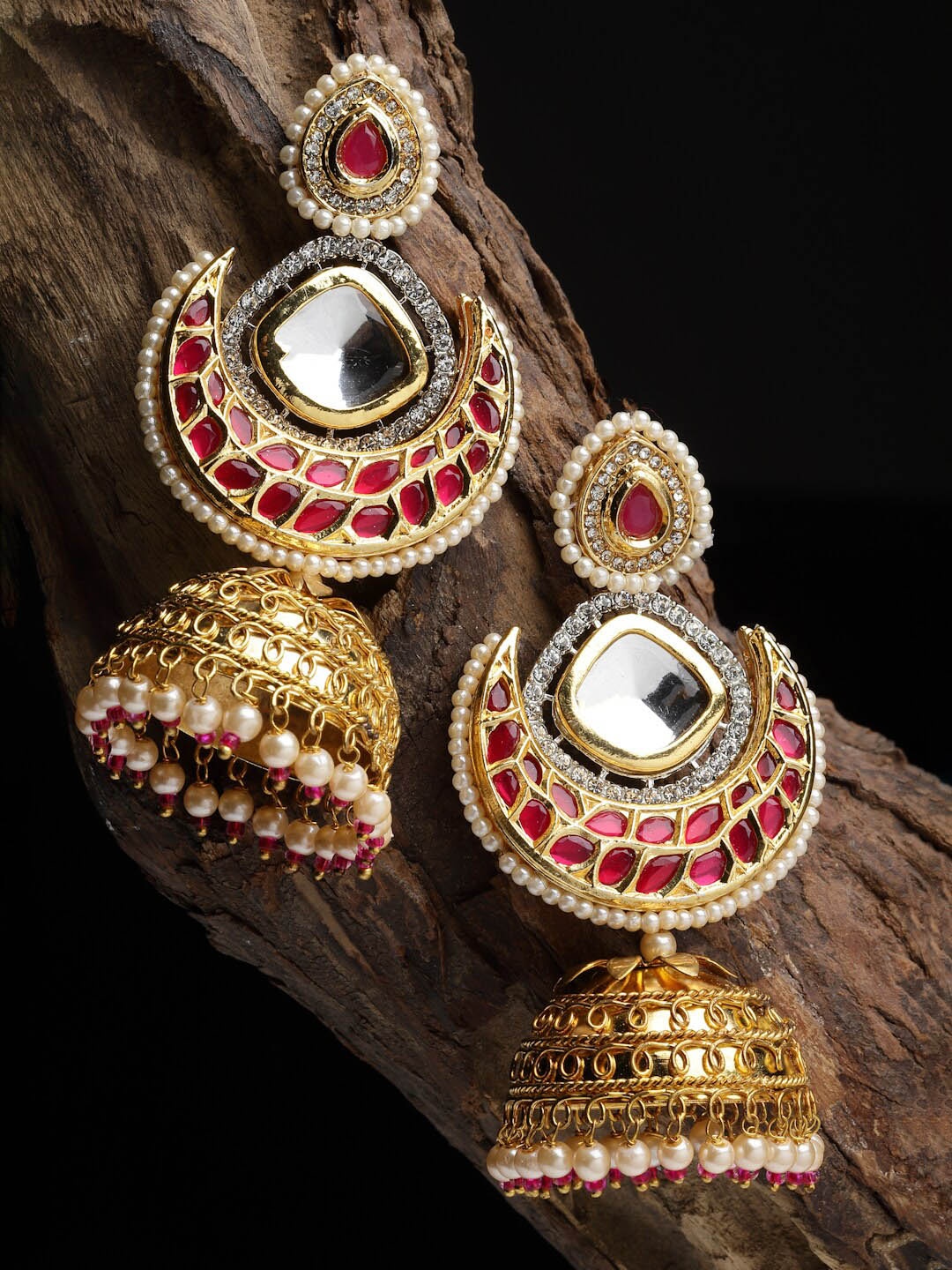

DUGRISTYLE Gold-Plated Dome Shaped Kundan Jhumkas