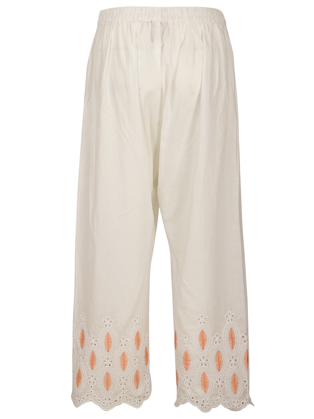 

Spring Soul Embroidered Hem Design Cotton Palazzos, White
