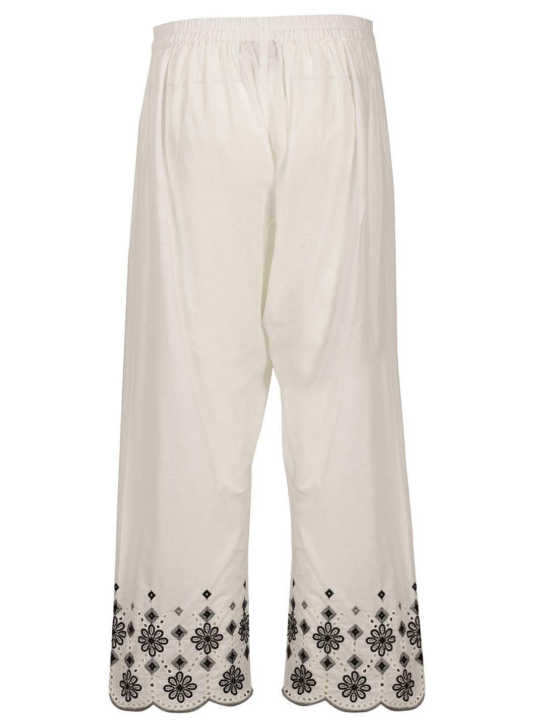 

Spring Soul Embroidered Hem Design Cotton Palazzos, White