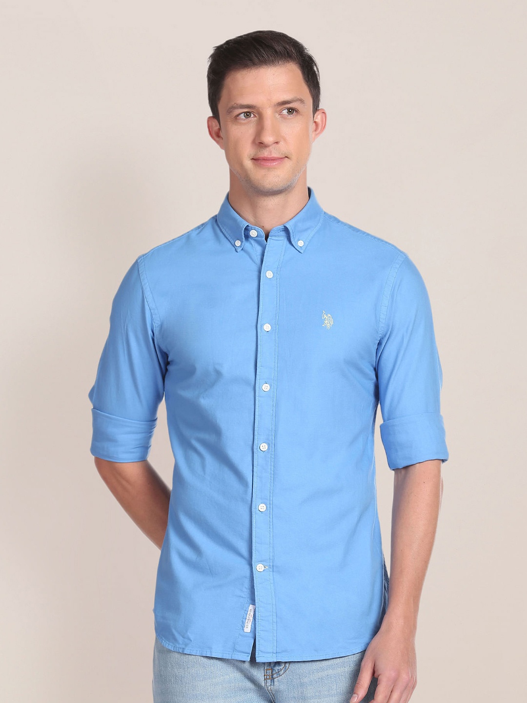 

U.S. Polo Assn. Cotton Button-Down Collar Opaque Casual Shirt, Blue