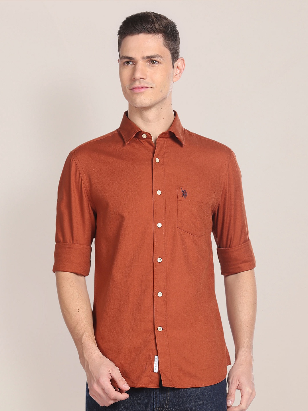 

U S Polo Assn Spread Collar Regular Fit Cotton Casual T-Shirt, Coral