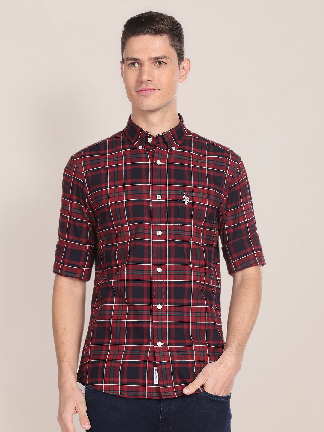 

U.S. Polo Assn. Tartan Checked Regular Fit Pure Cotton Casual Shirt, Red
