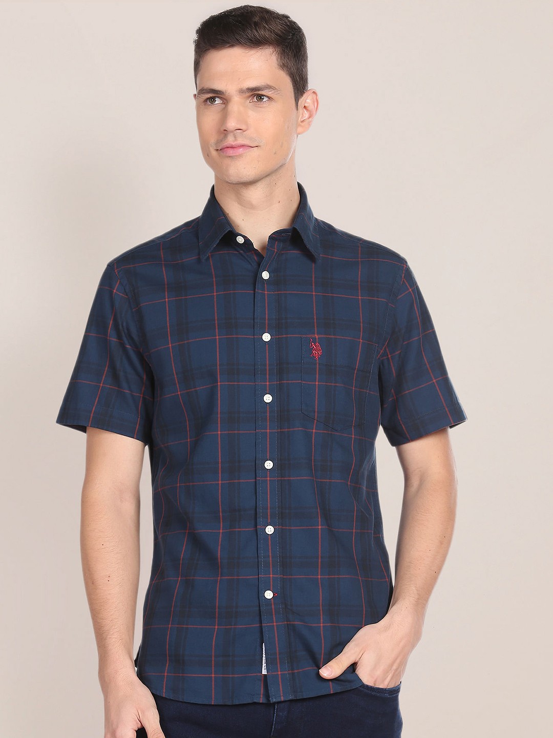 

U.S. Polo Assn. Tartan Checked Regular Fit Pure Cotton Casual Shirt, Blue