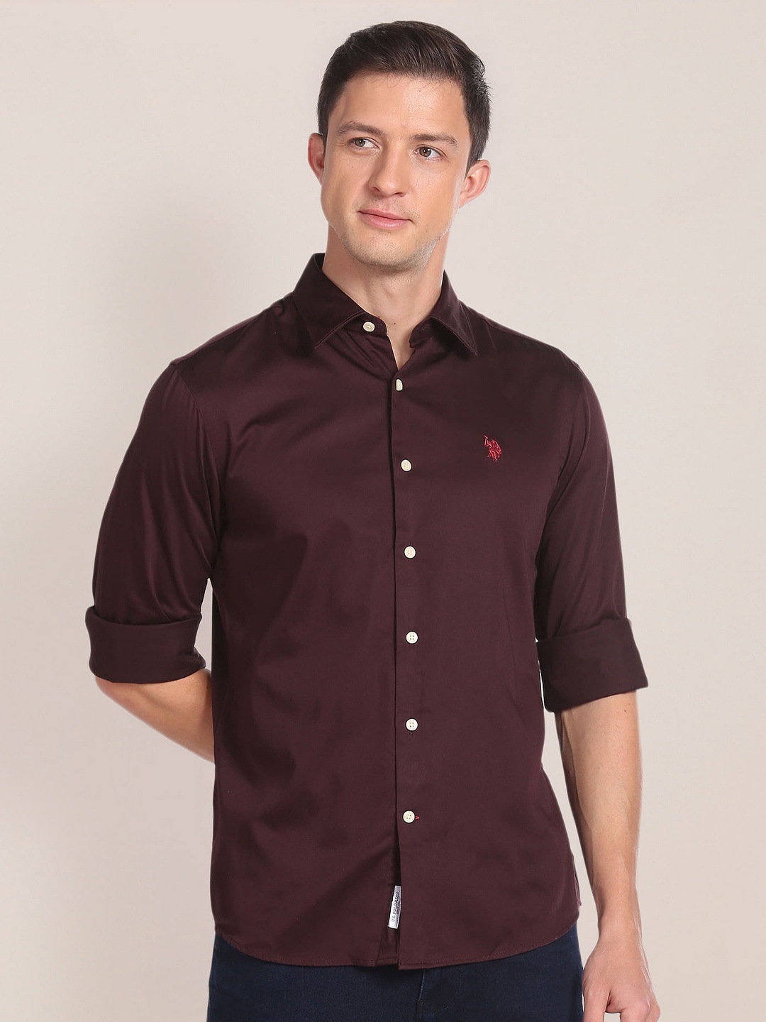 

U.S. Polo Assn. Regular Fit Spread Collar Long Sleeves Long Sleeve Casual Shirt, Burgundy