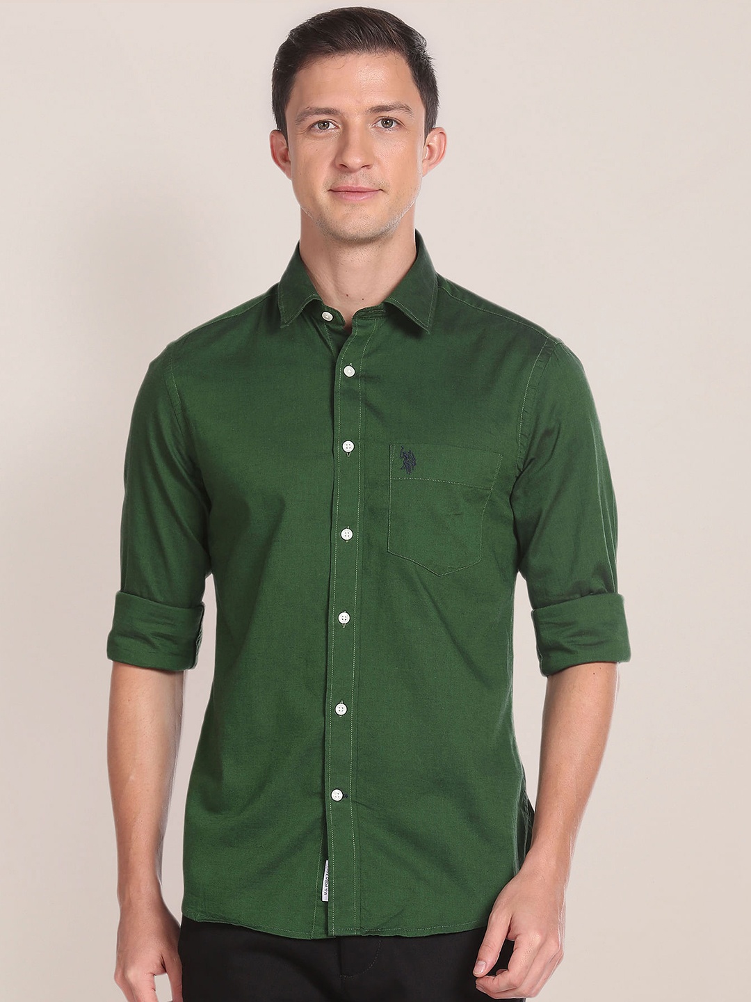 

U.S. Polo Assn. Regular Fit Pure Cotton Casual Shirt, Green