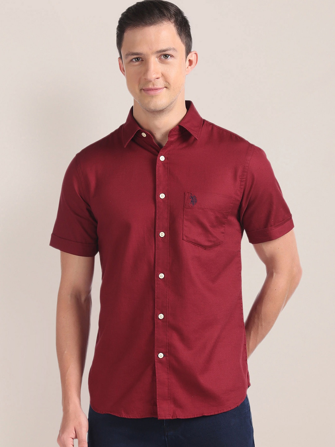 

U.S. Polo Assn. Regular Fit Pure Cotton Casual Shirt, Red