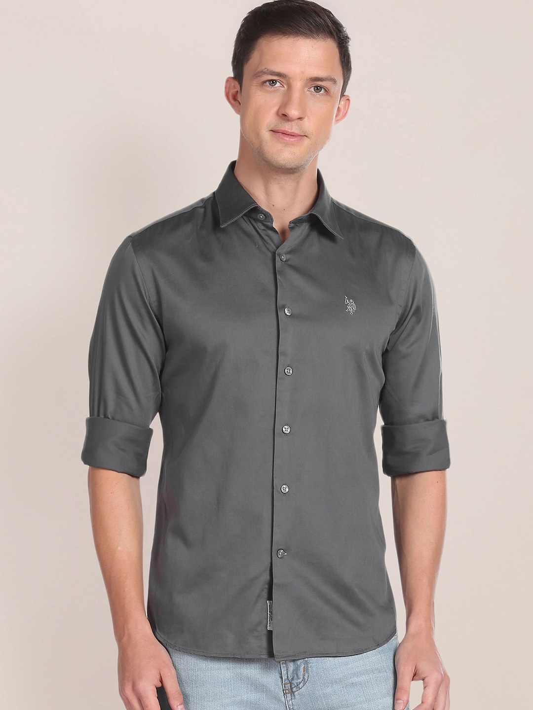 

U.S. Polo Assn. Regular Fit Spread Collar Casual Shirt, Grey