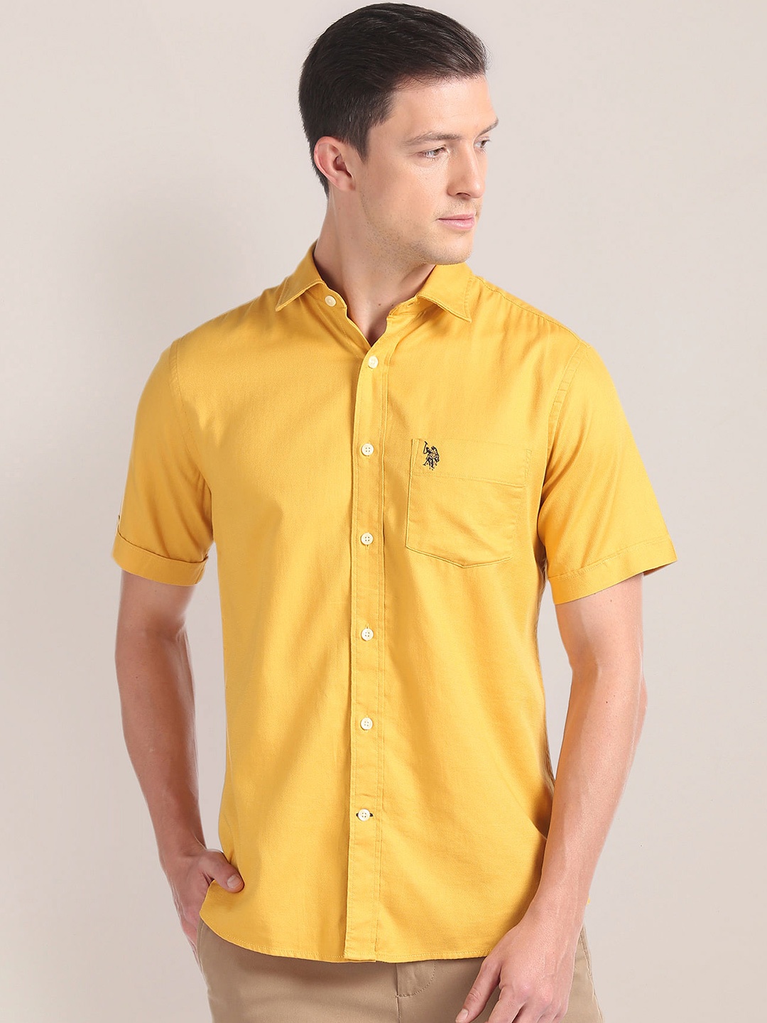 

U.S. Polo Assn. Spread Collar Pure Cotton Casual Shirt, Yellow