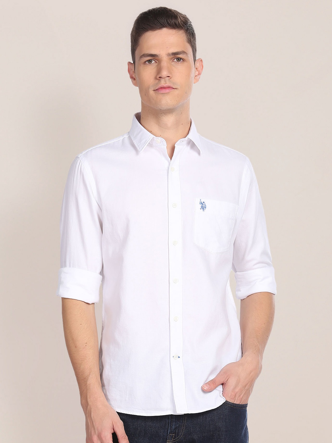 

U.S. Polo Assn. Spread Collar Pure Cotton Casual Shirt, White