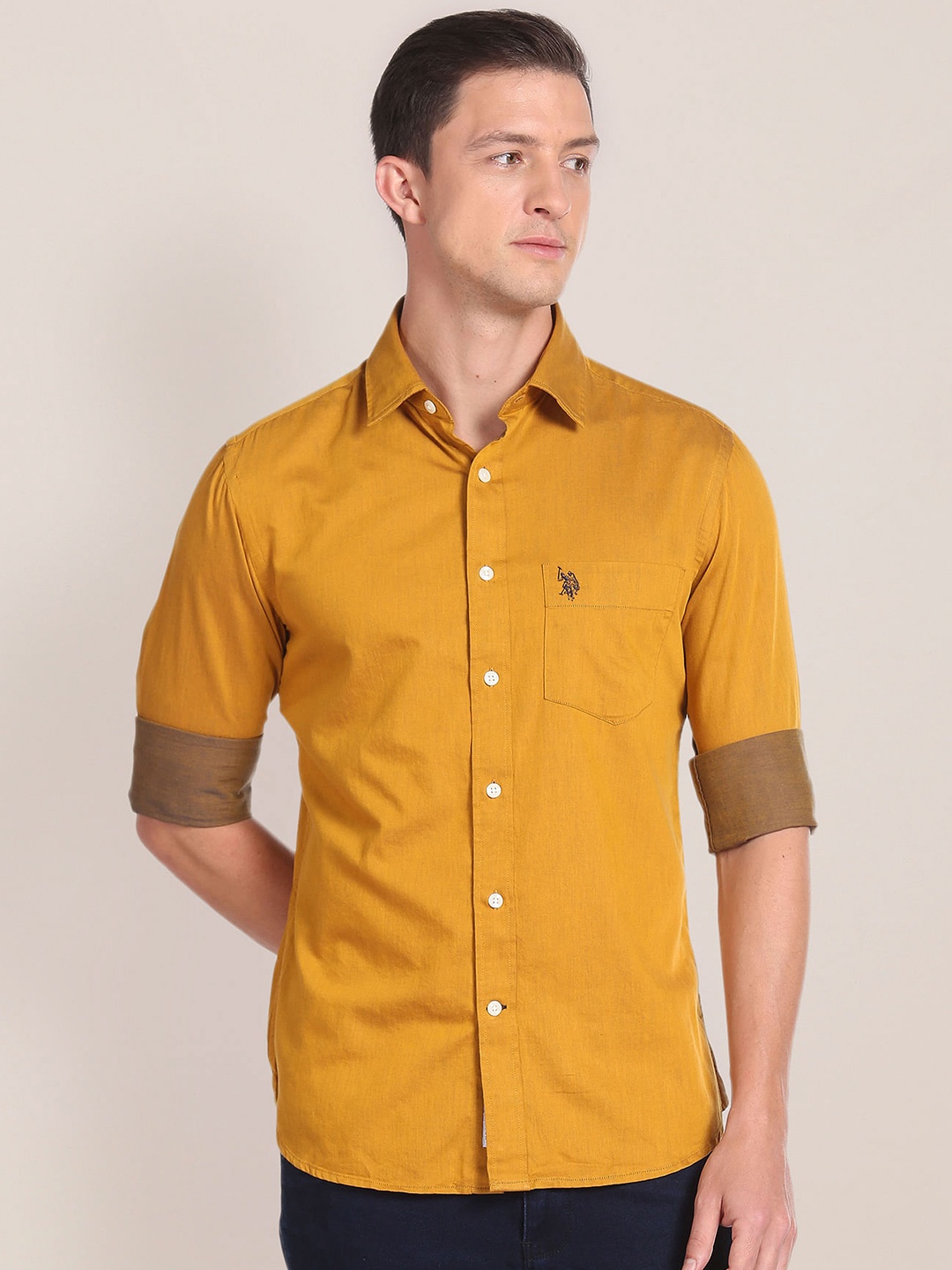 

U.S. Polo Assn. Spread Collar Pure Cotton Casual Shirt, Yellow