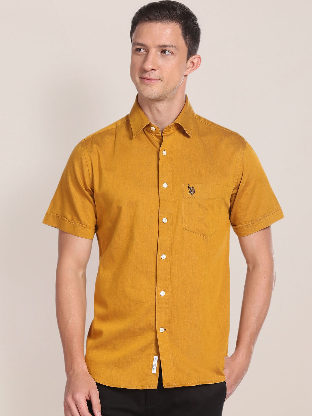 

U S Polo Assn Spread Collar Regular Fit Cotton Casual T-Shirt, Mustard