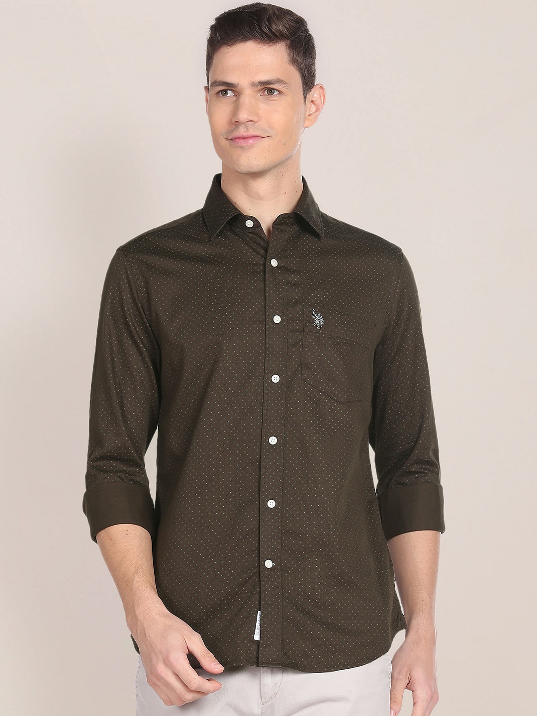 

U.S. Polo Assn. Micro Ditsy Printed Pure Cotton Casual Shirt, Brown