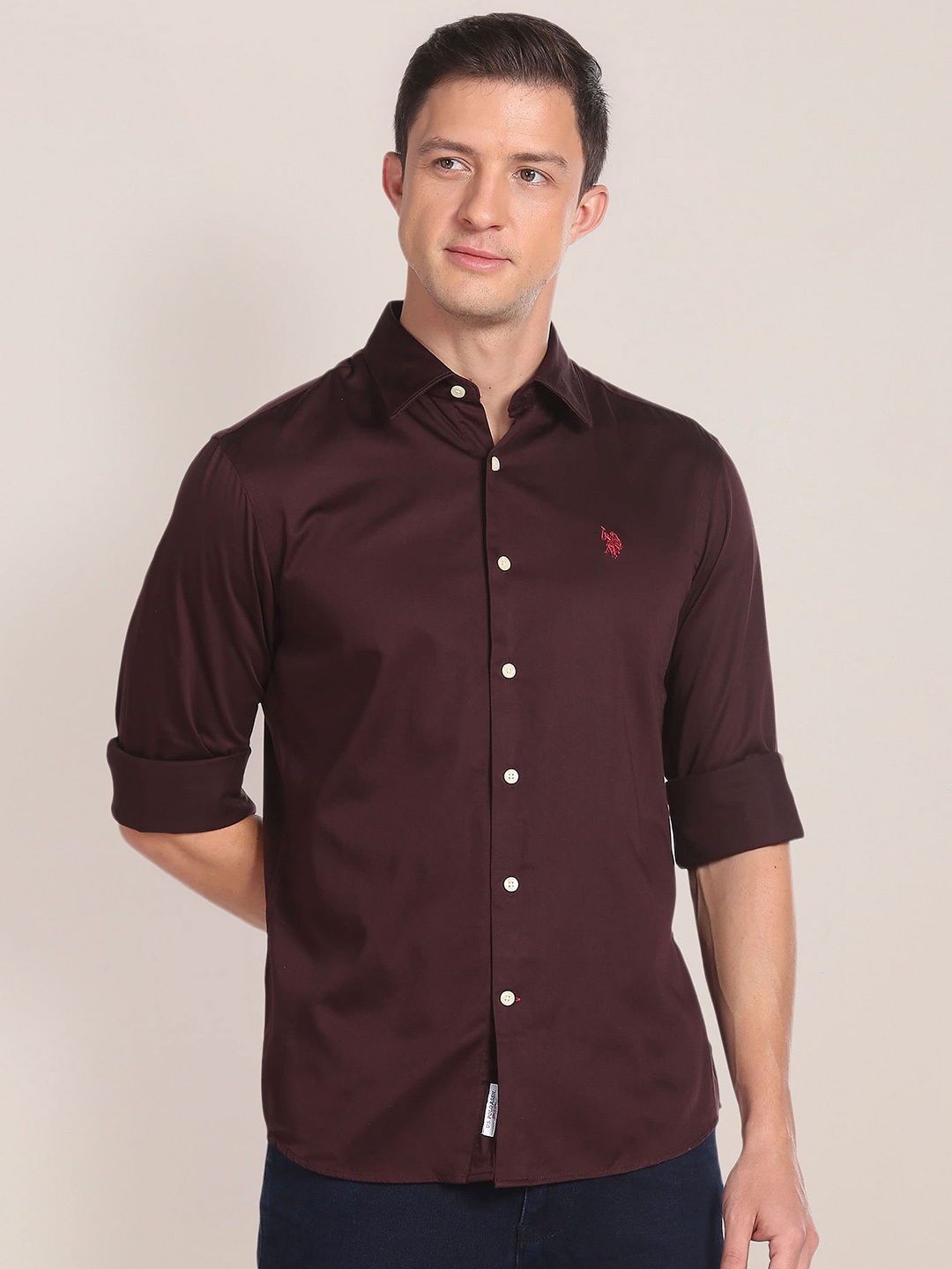 

U.S. Polo Assn. Spread Collar Cotton Casual Shirt, Red