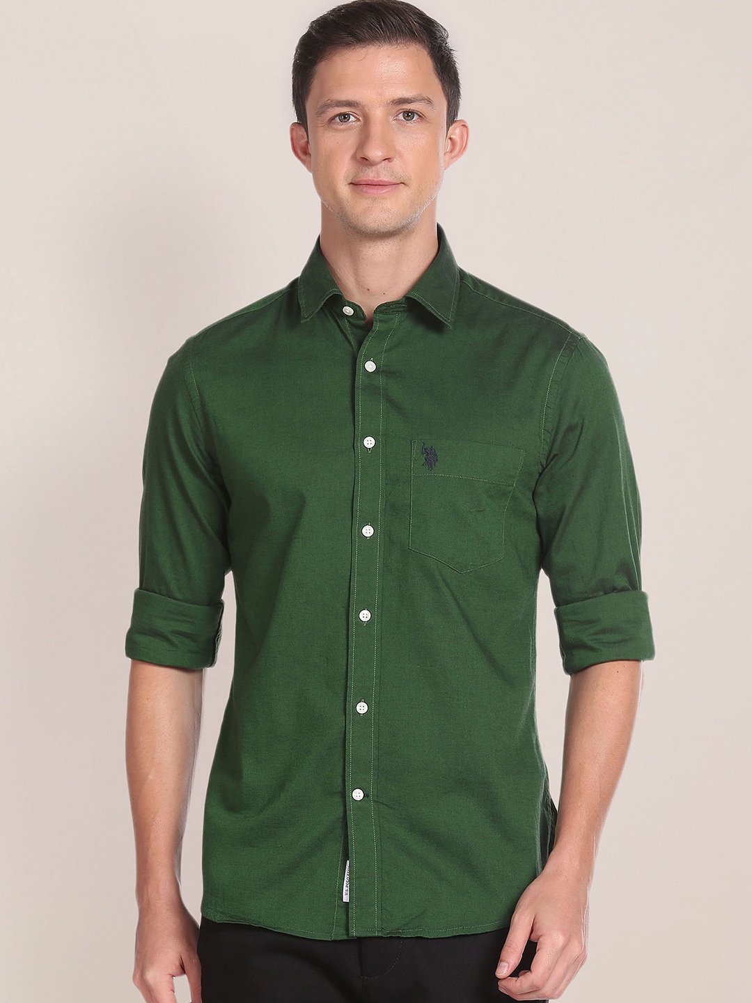 

U S Polo Assn Spread Collar Regular Fit Cotton Casual T-Shirt, Green