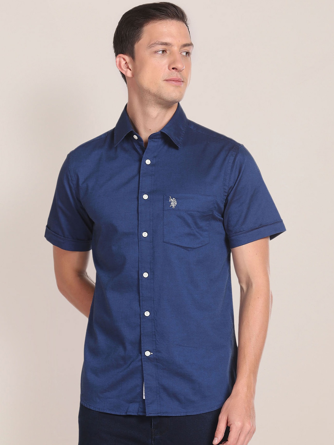 

U.S. Polo Assn. Spread Collar Pure Cotton Casual Shirt, Blue