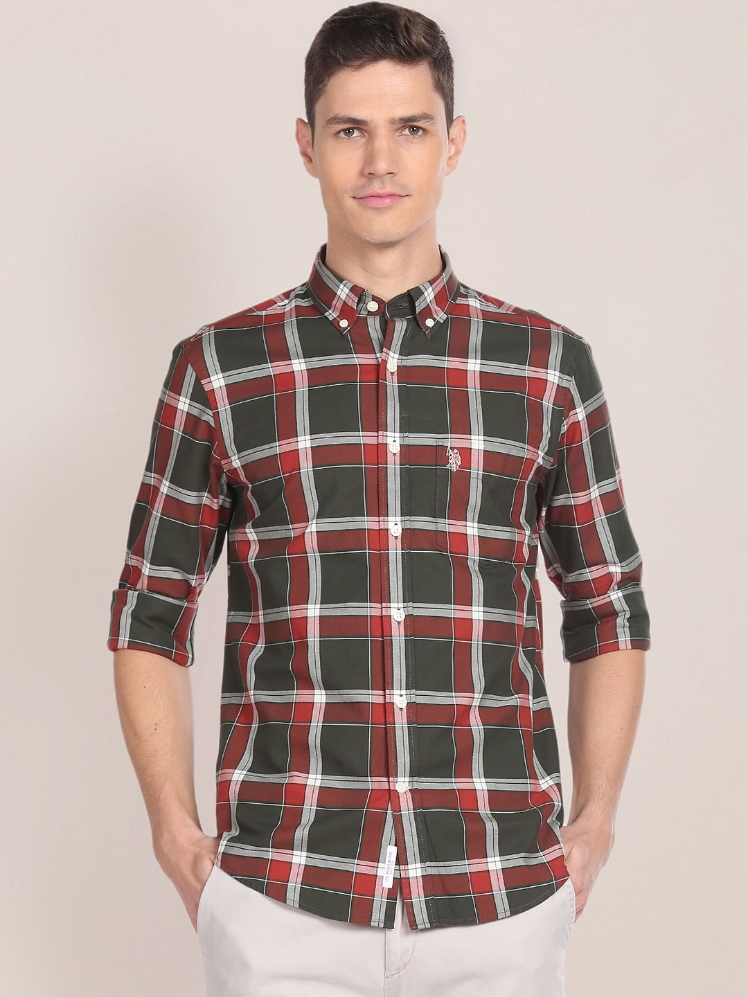 

U.S. Polo Assn. Tartan Checked Button-Down Collar Pure Cotton Casual Shirt, Green