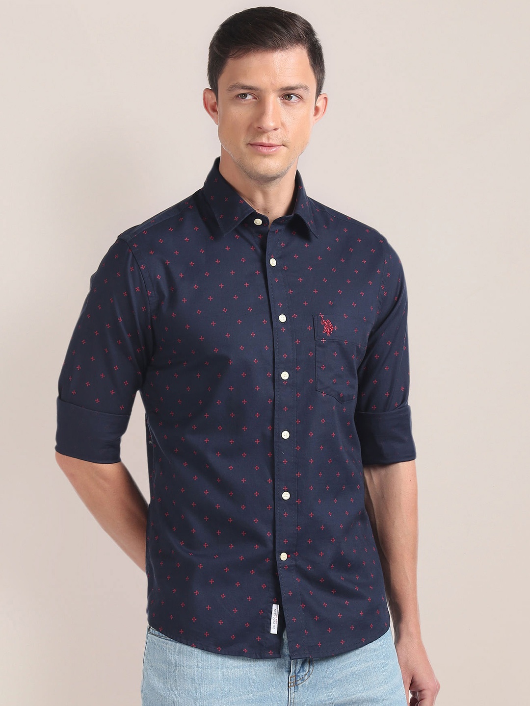 

U.S. Polo Assn. Micro Disty Printed Pure Cotton Casual Shirt, Blue