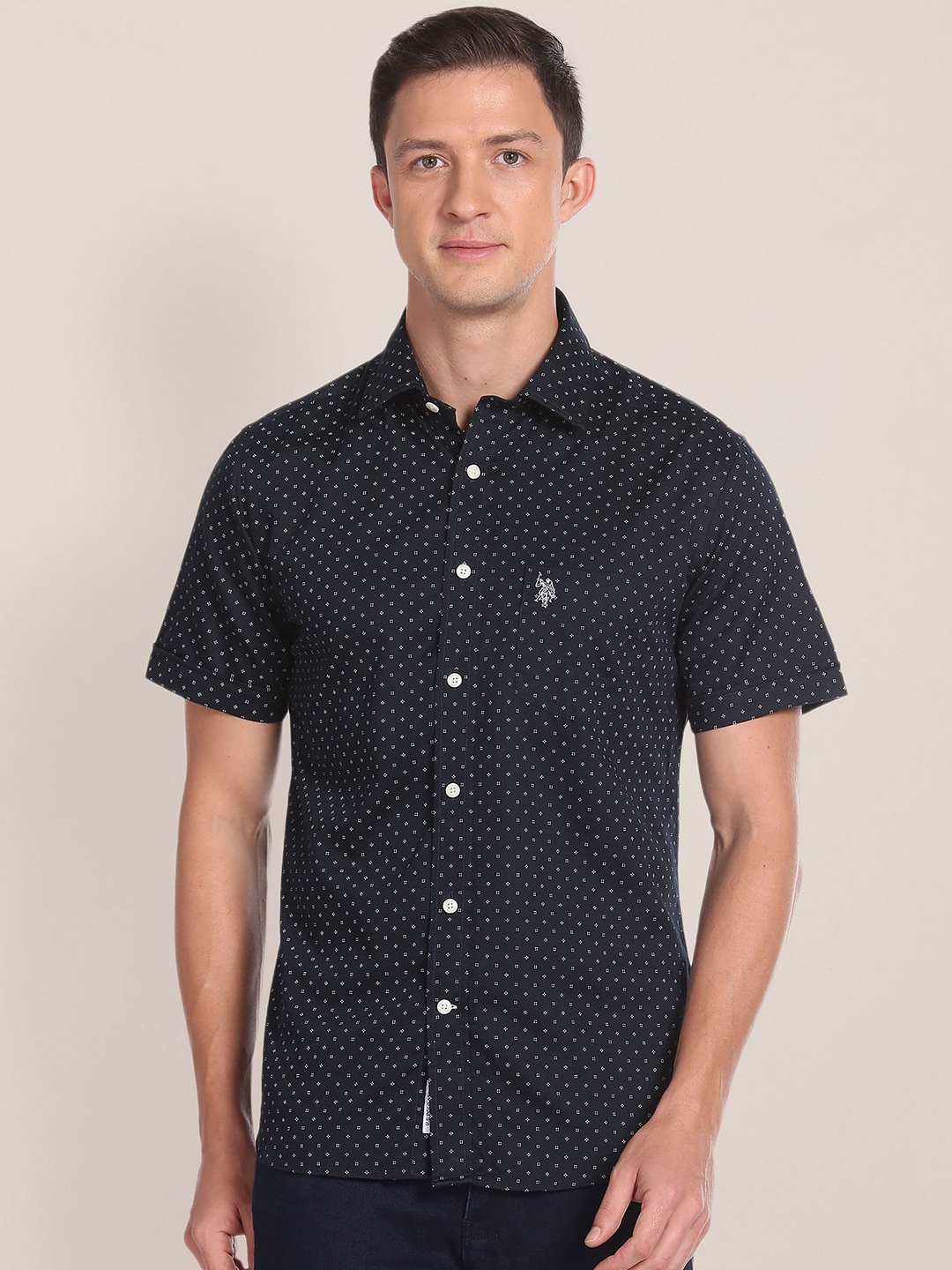 

U.S. Polo Assn. Micro Disty Printed Pure Cotton Casual Shirt, Blue