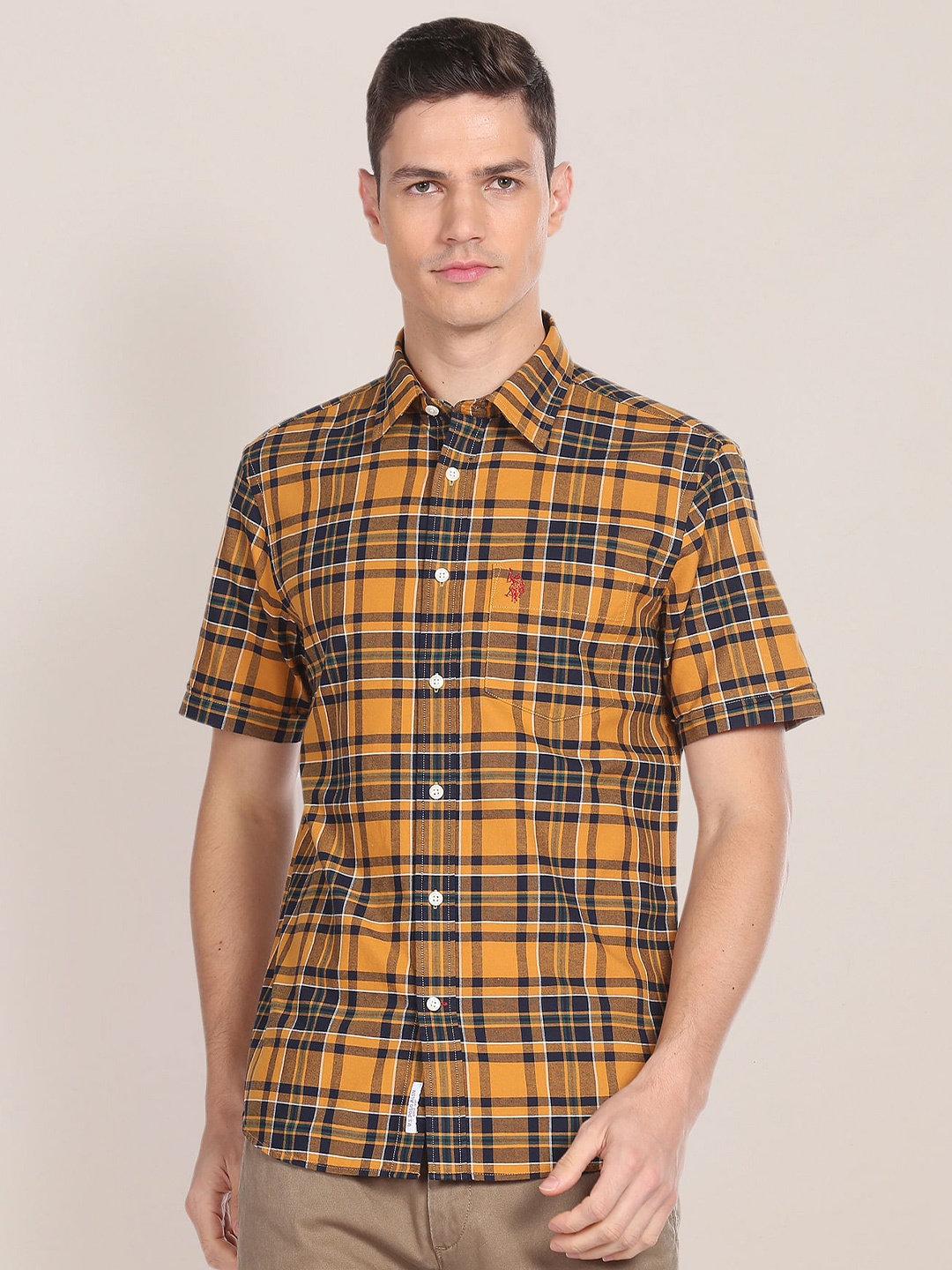 

U.S. Polo Assn. Tartan Checked Pure Cotton Casual Shirt, Yellow
