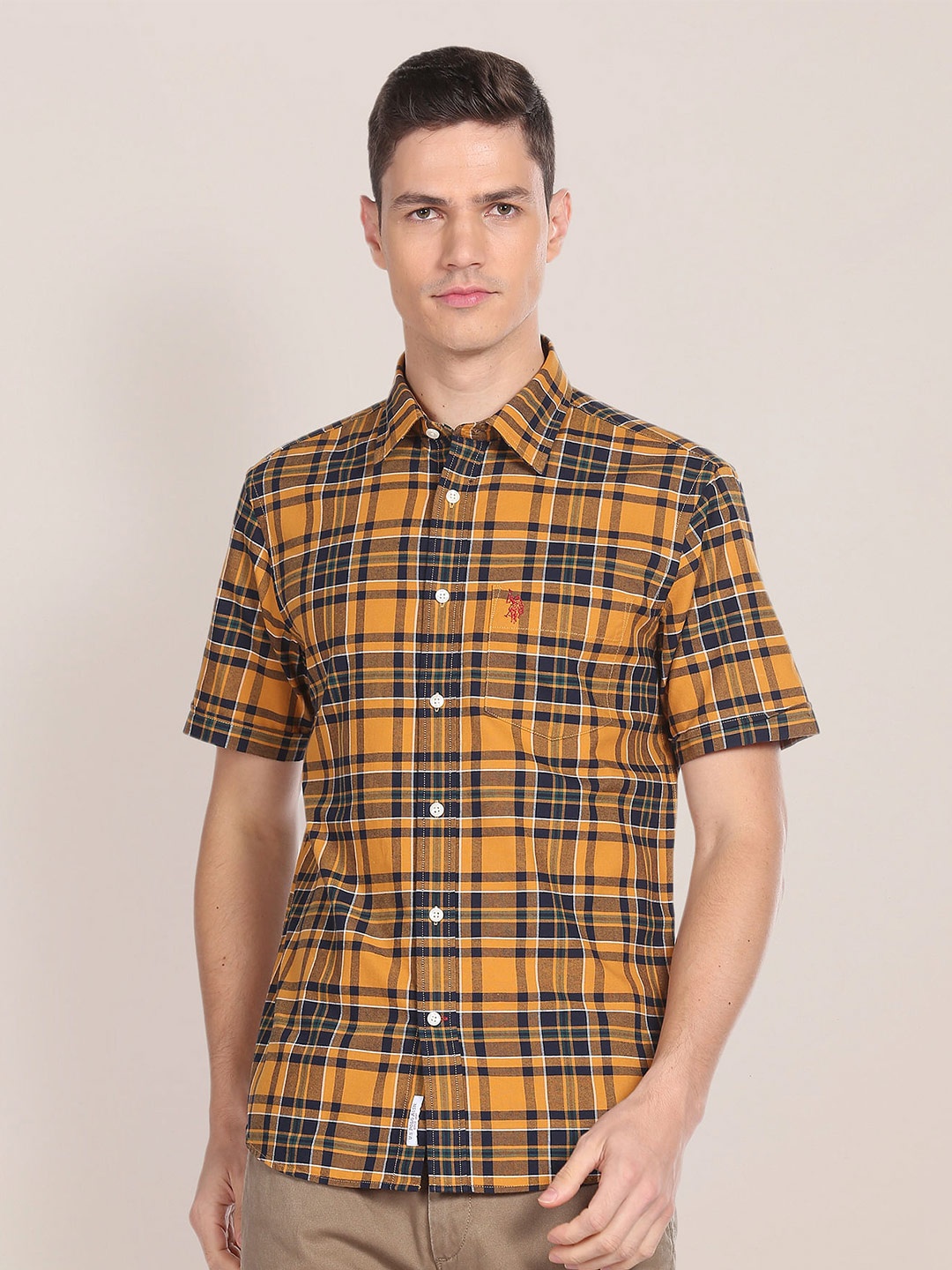

U.S. Polo Assn. Tartan Checked Pure Cotton Casual Shirt, Yellow