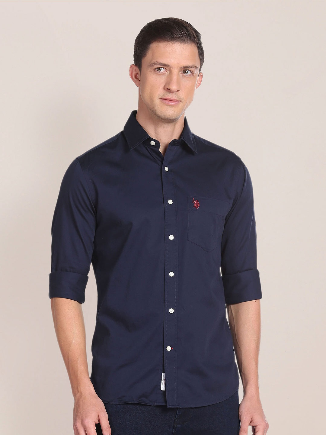 

U S Polo Assn. Spread Collar Pure Cotton Casual Shirt, Blue
