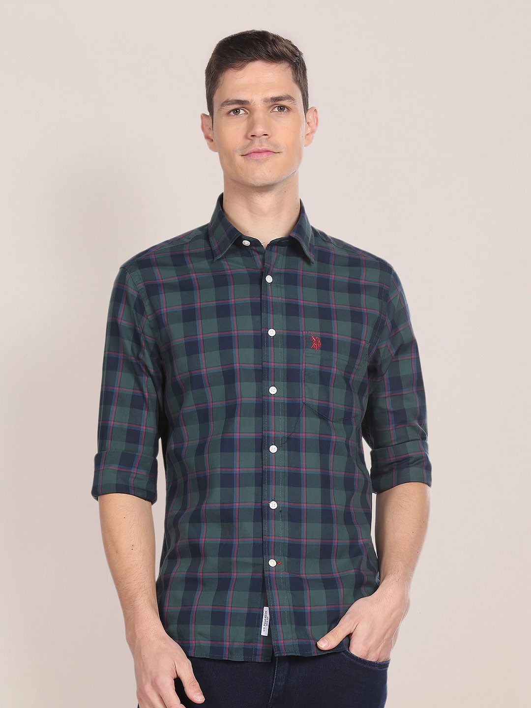 

U.S. Polo Assn. Buffalo Checked Opaque Cotton Casual Shirt, Green