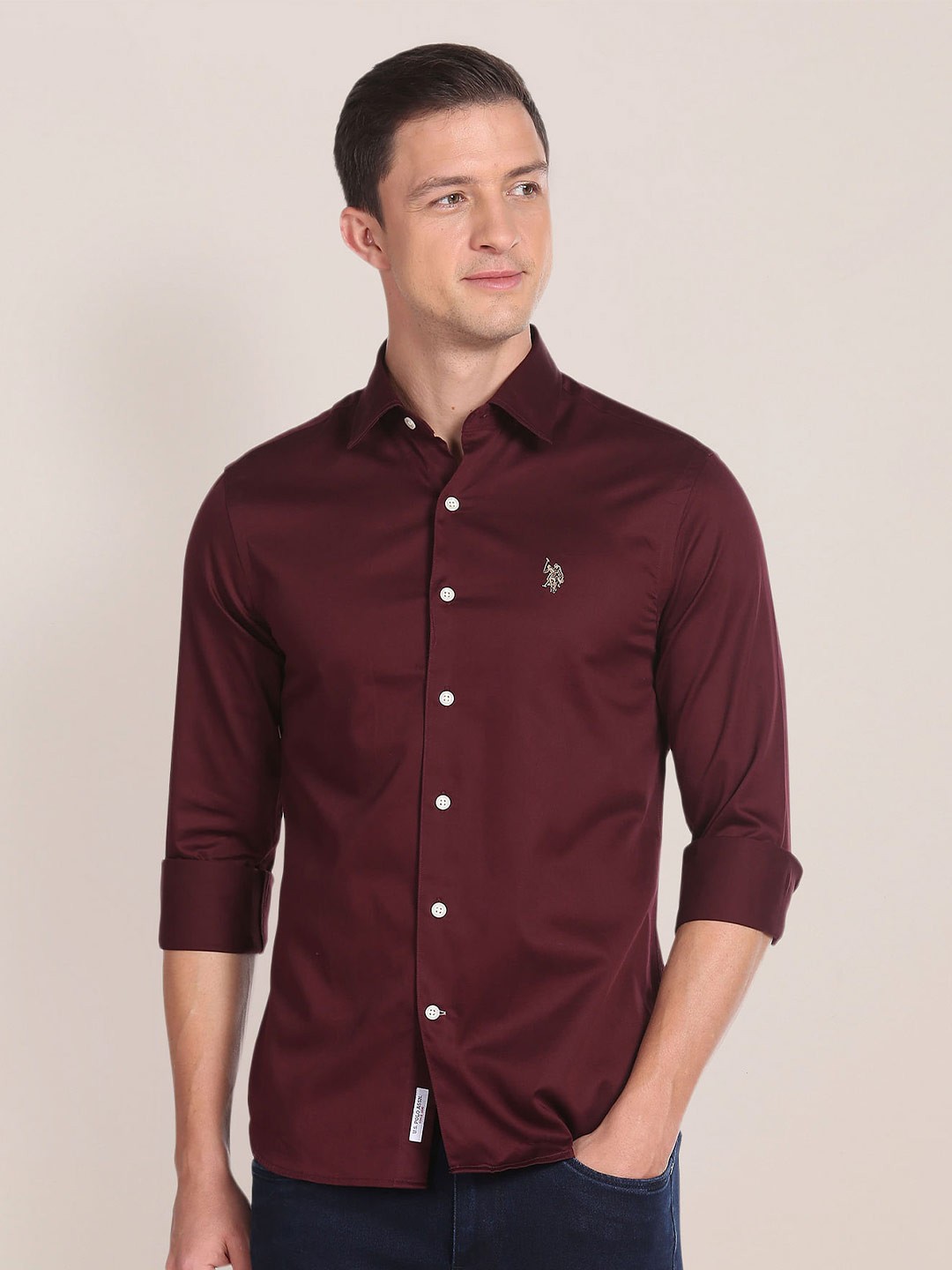 

U.S. Polo Assn. Shirt Collar Opaque Cotton Casual Shirt, Red