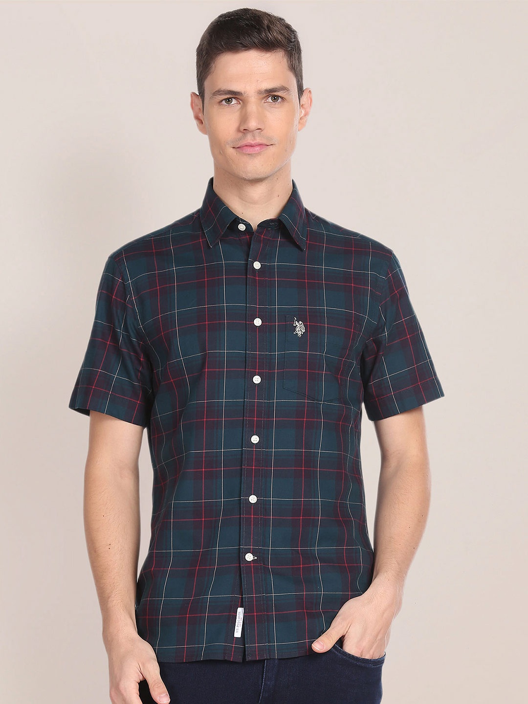 

U.S. Polo Assn. Tartan Checks Opaque Pure Cotton Casual Shirt, Green