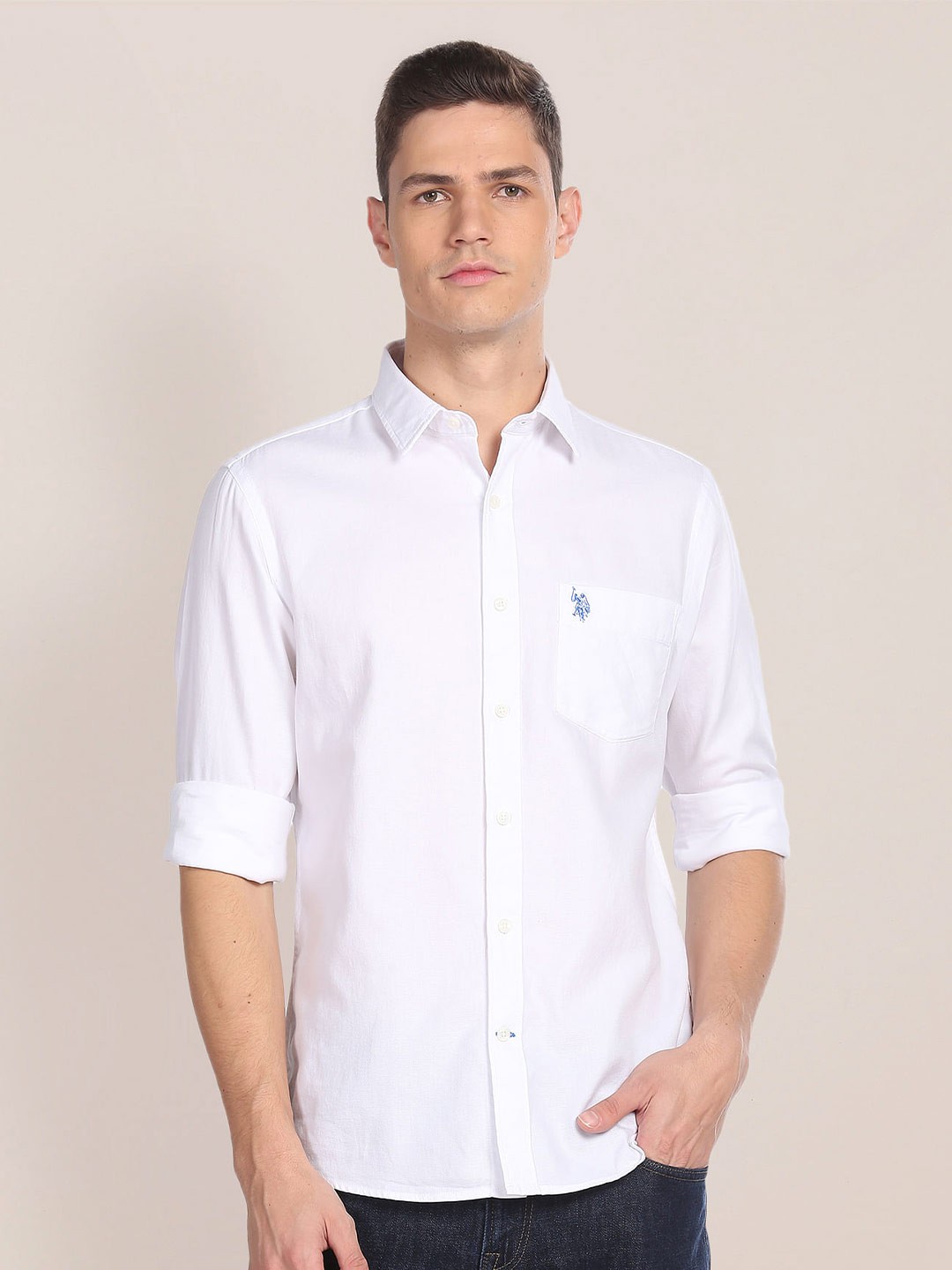 

U.S. Polo Assn. Opaque Pure Cotton Casual Shirt, White