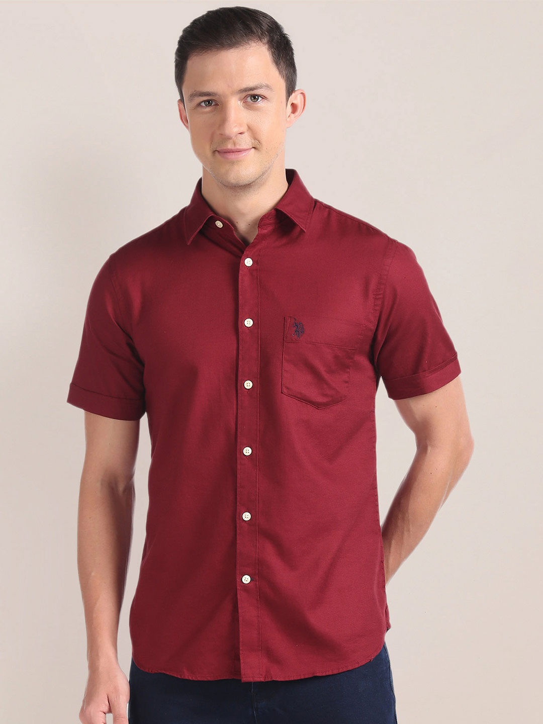 

U.S. Polo Assn. Opaque Pure Cotton Casual Shirt, Red