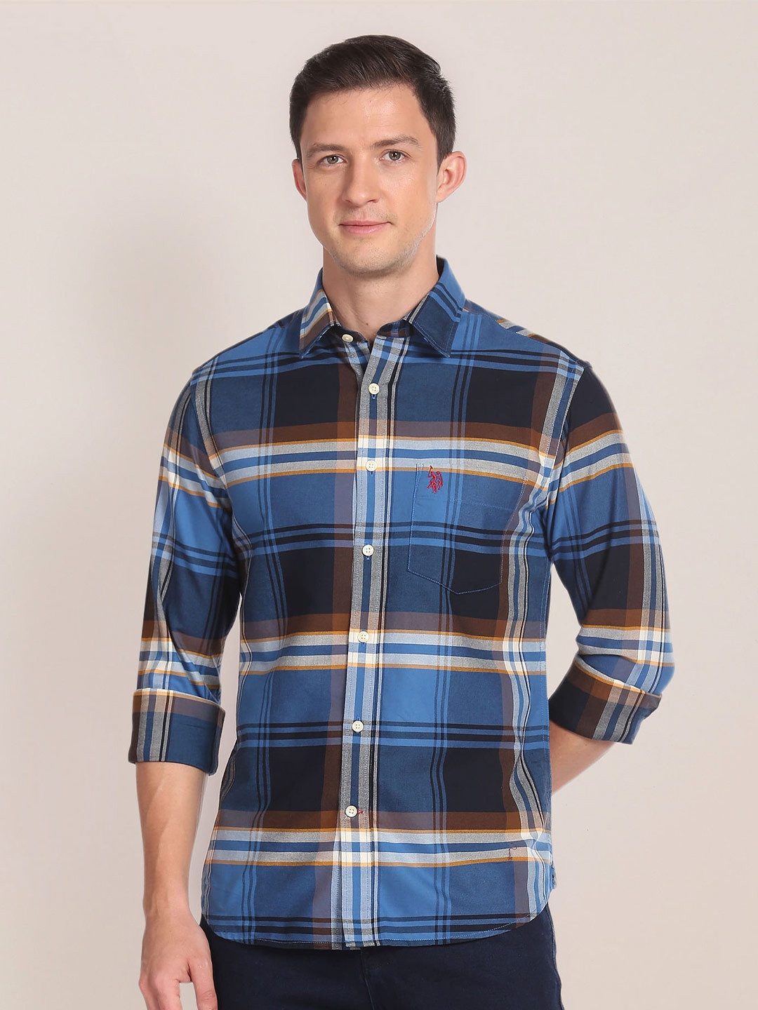 

U.S. Polo Assn. Tartan Checks Opaque Pure Cotton Casual Shirt, Blue