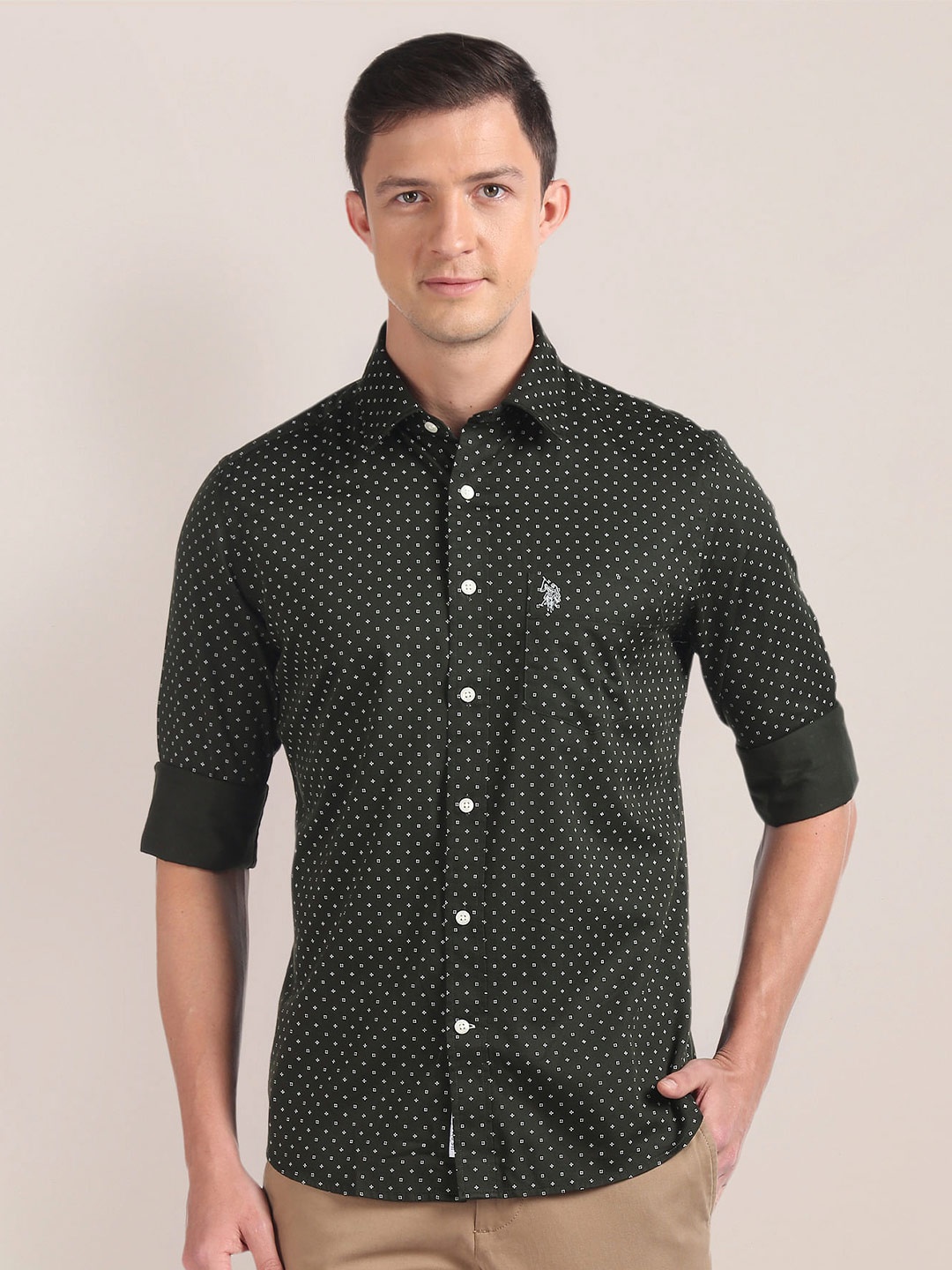 

U.S. Polo Assn. Micro Ditsy Printed Pure Cotton Casual Shirt, Green