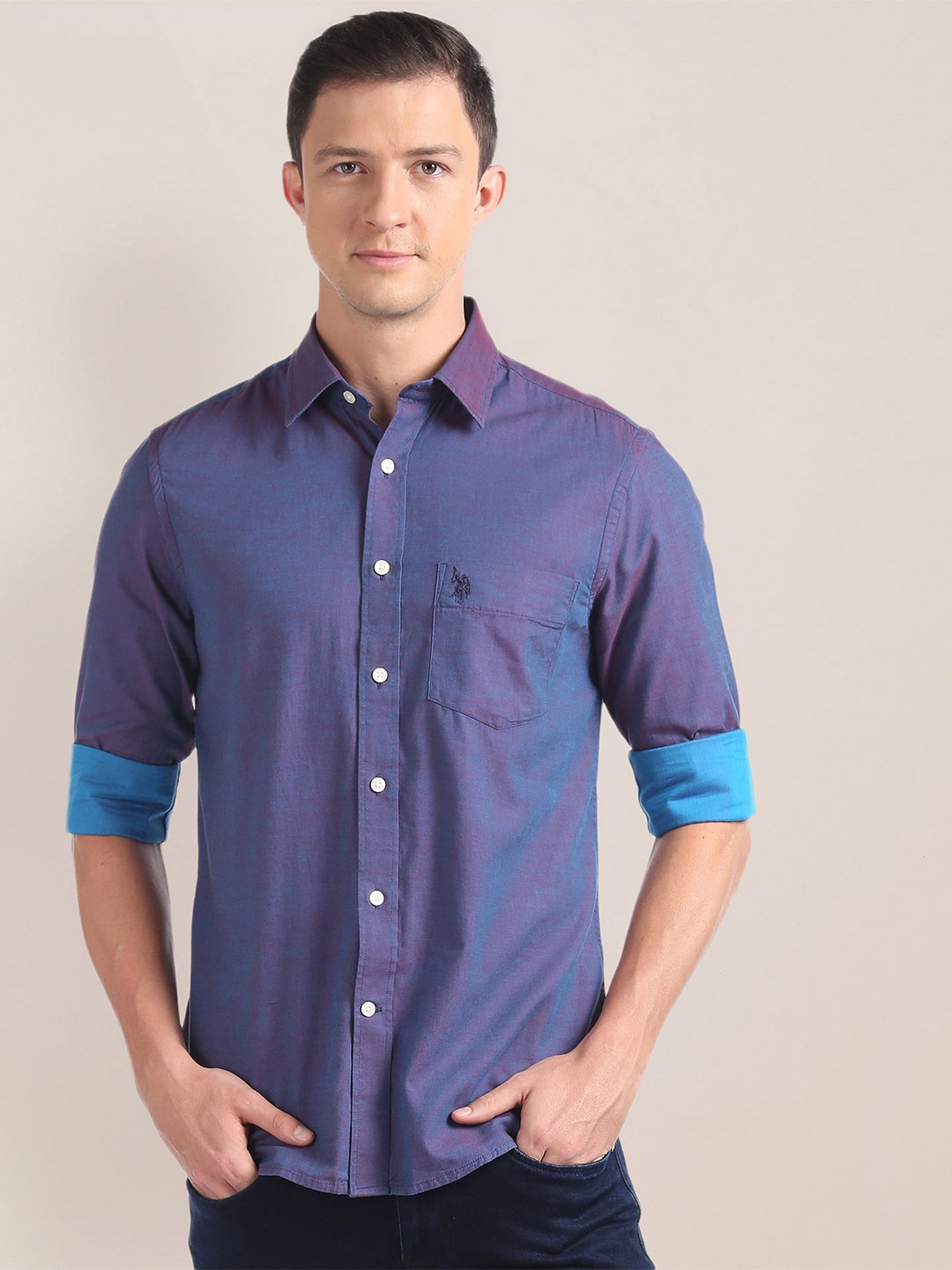 

U.S. Polo Assn. Opaque Pure Cotton Casual Shirt, Purple