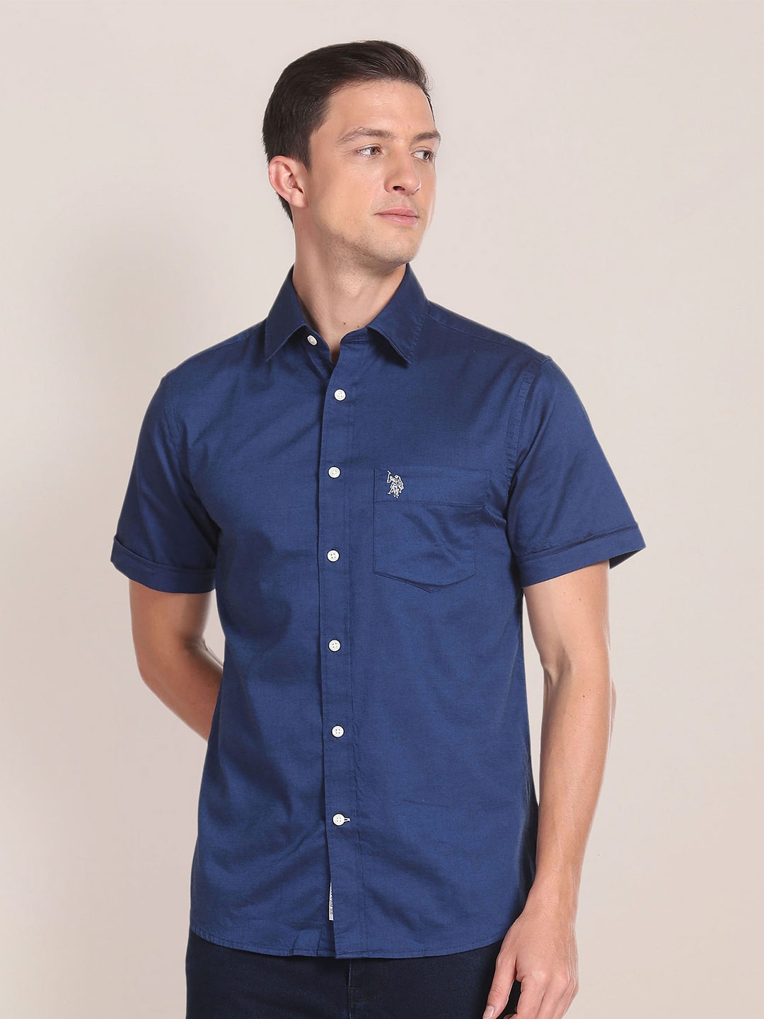 

U.S. Polo Assn. Spread Collar Oxford Pure Cotton Casual Shirt, Blue