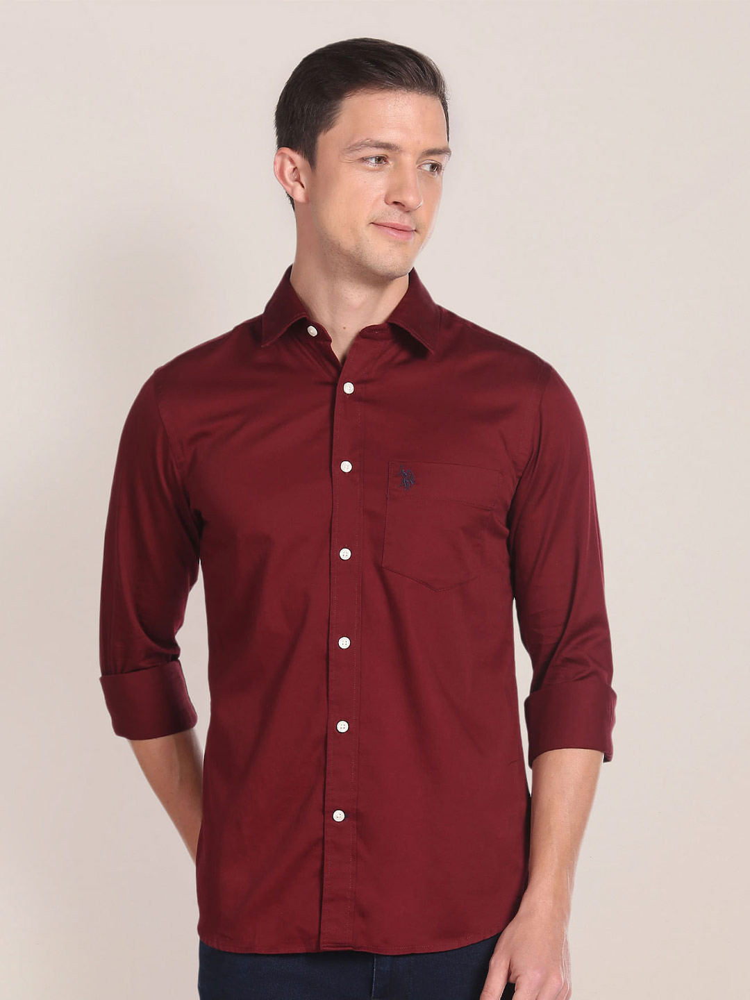 

U.S. Polo Assn. Opaque Pure Cotton Casual Shirt, Maroon