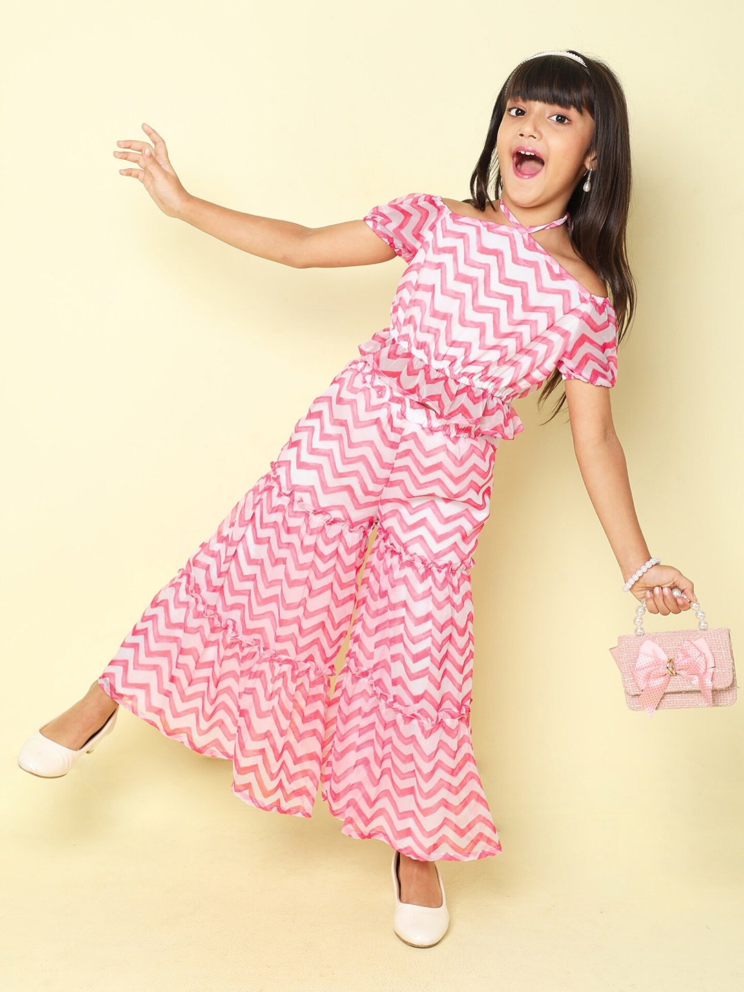 

taffykids Girls Striped Top with Palazzos, Pink