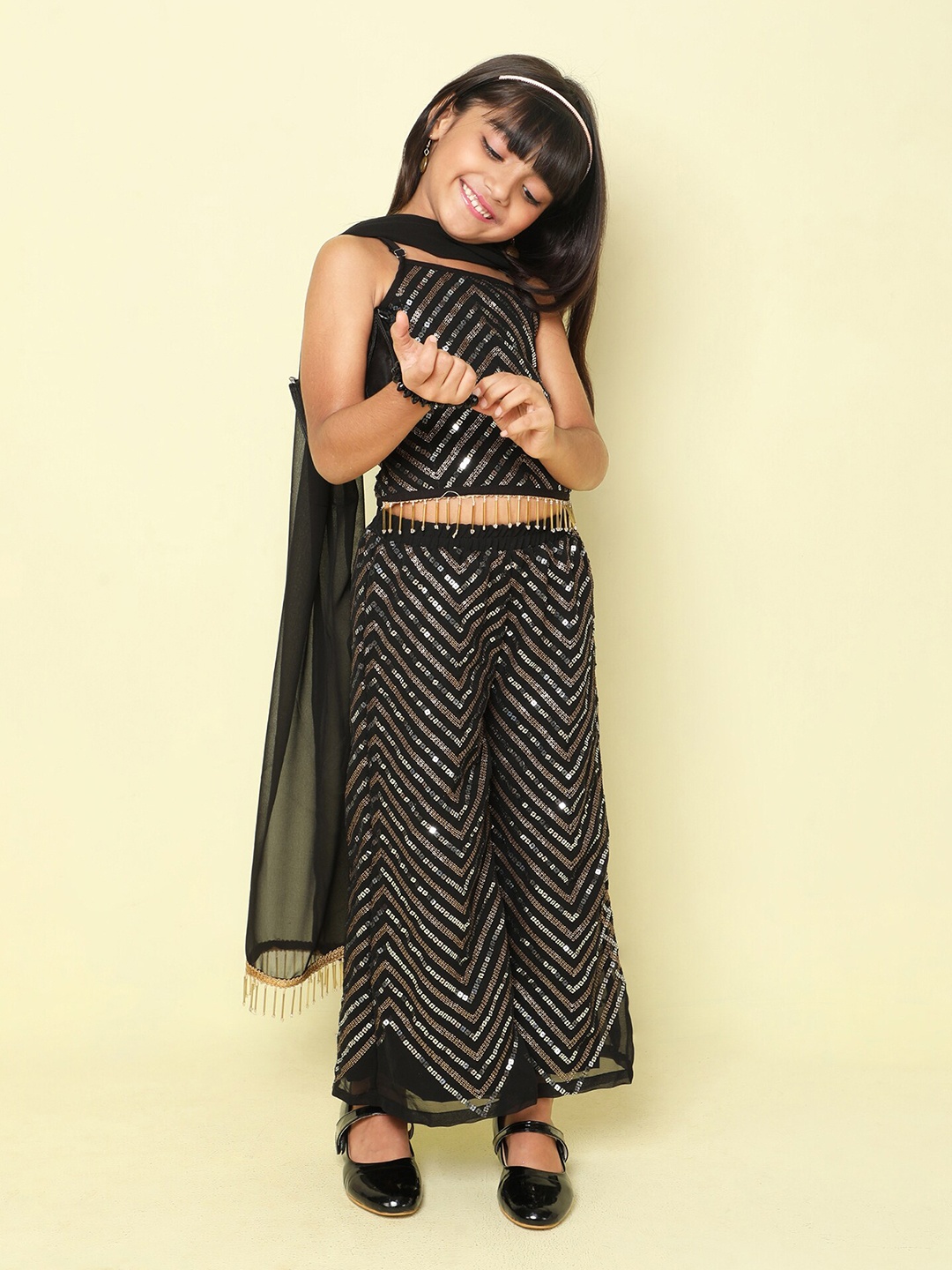 

taffykids Girls Embellished Top with Palazzos, Black