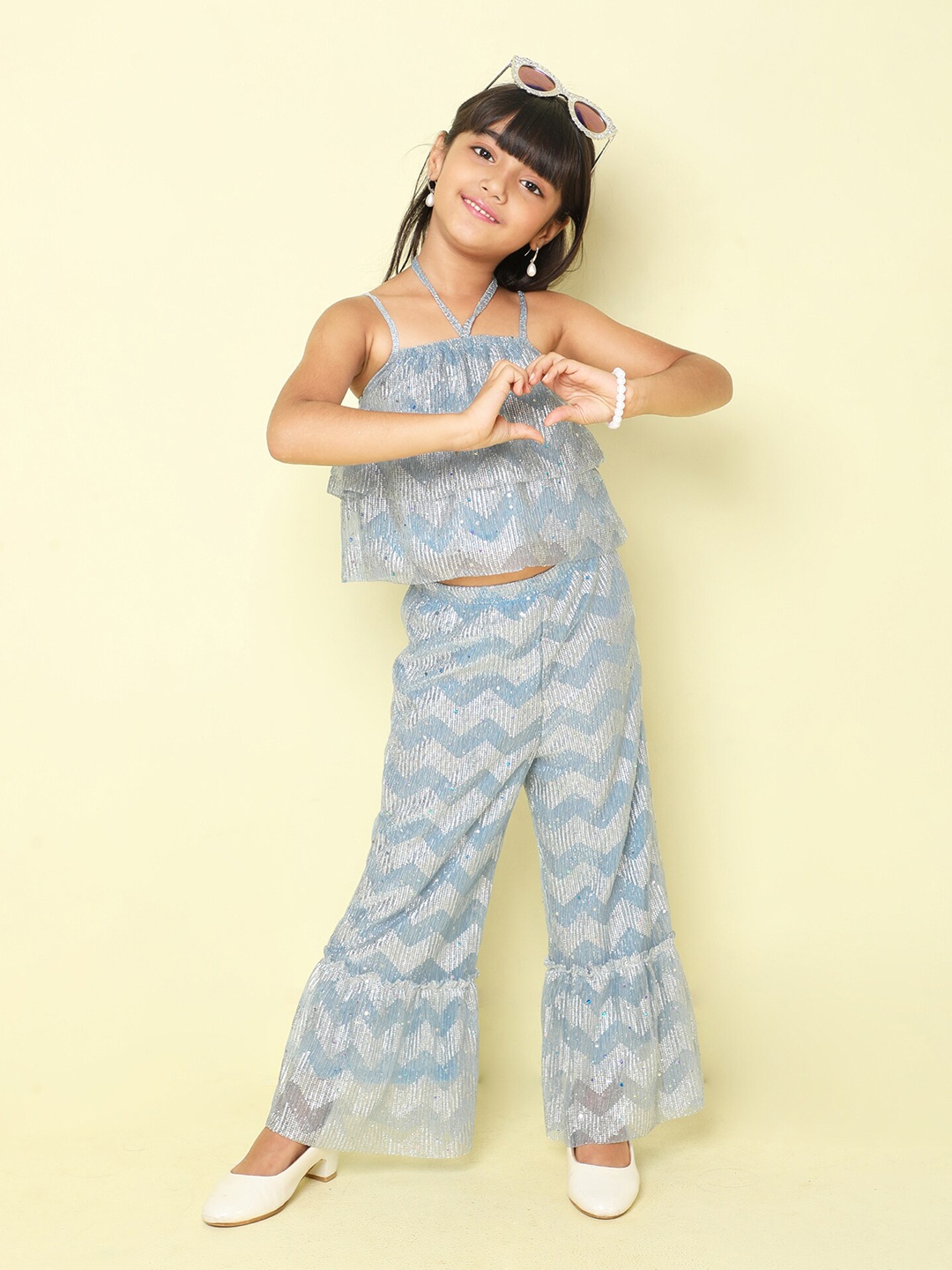 

taffykids Girls Embellished Top with Palazzos, Blue