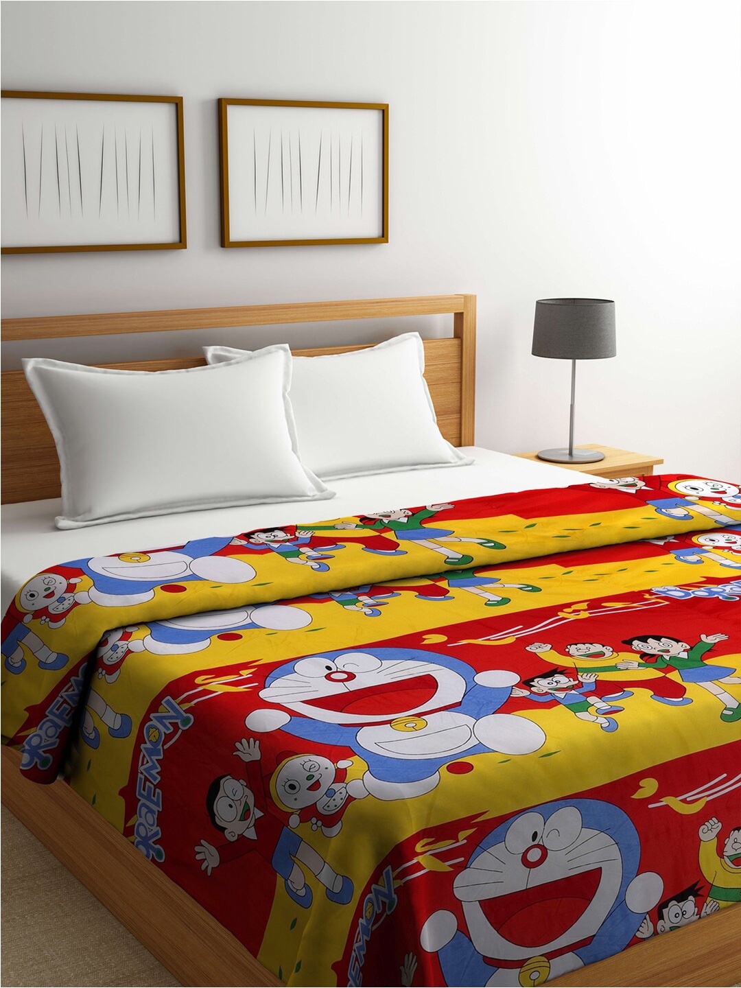 

FABINALIV Red & Yellow Doraemon Print AC Room 300 GSM Double Bed Dohar