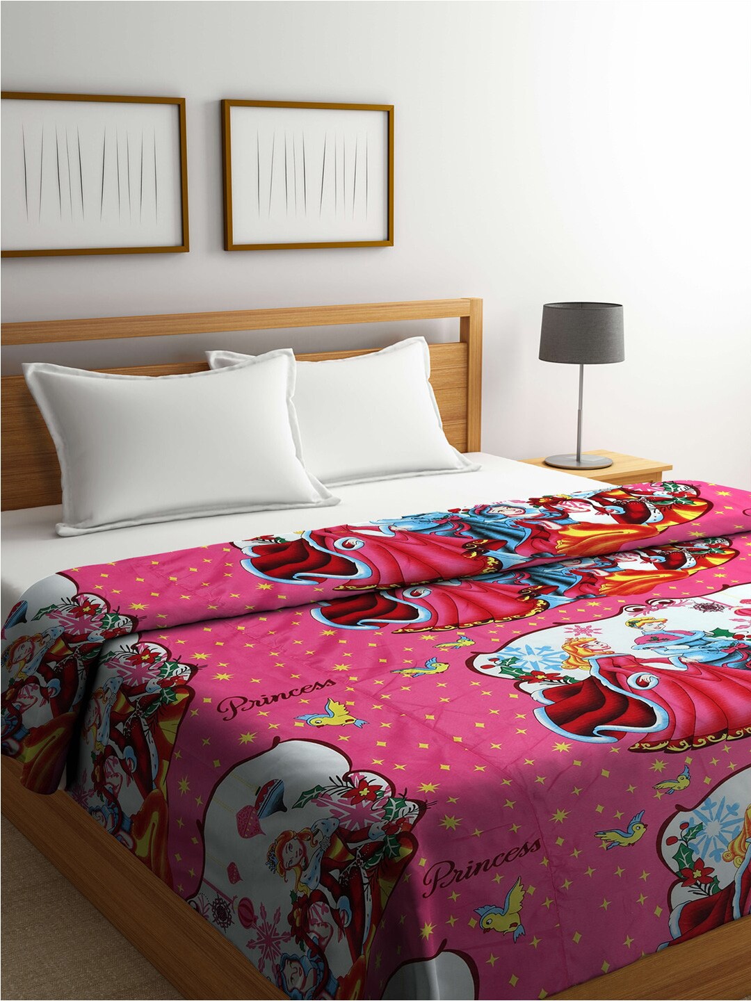 FABINALIV Pink & White Cartoon Print AC Room 300 GSM Double Bed Dohar