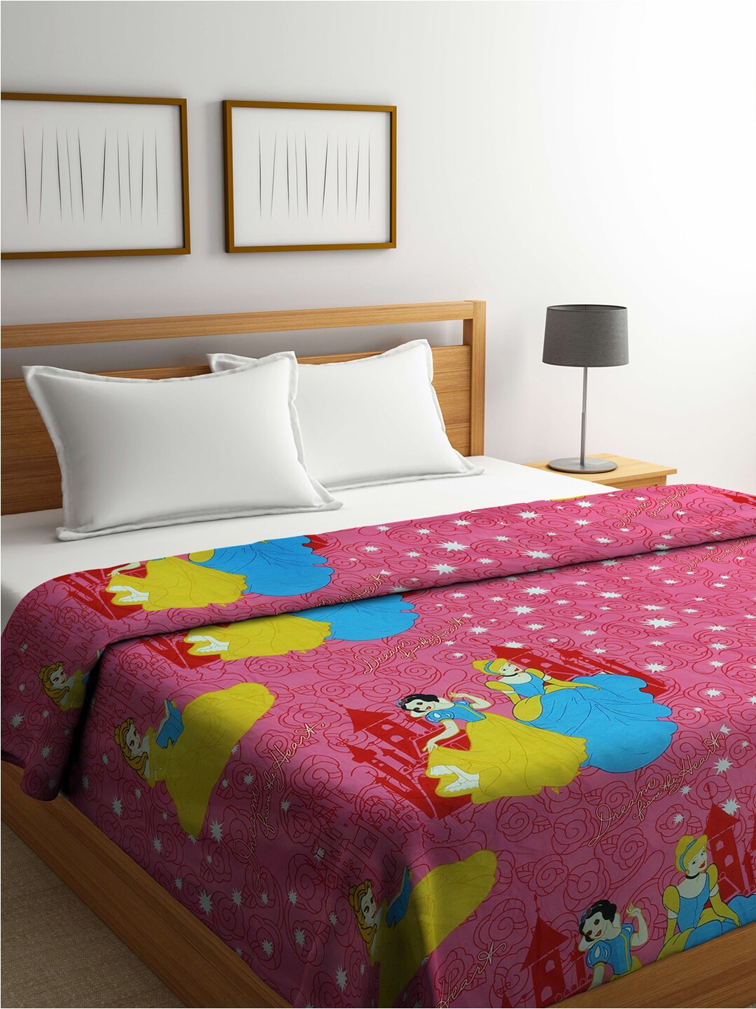 

FABINALIV Pink & Yellow Disney Print AC Room 300 GSM Double Bed Dohar