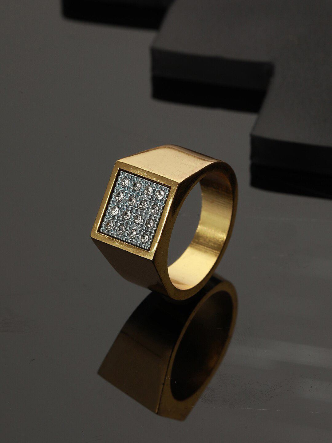 

Bold by Priyaasi Men Gold Plated AD Studded Block Ring