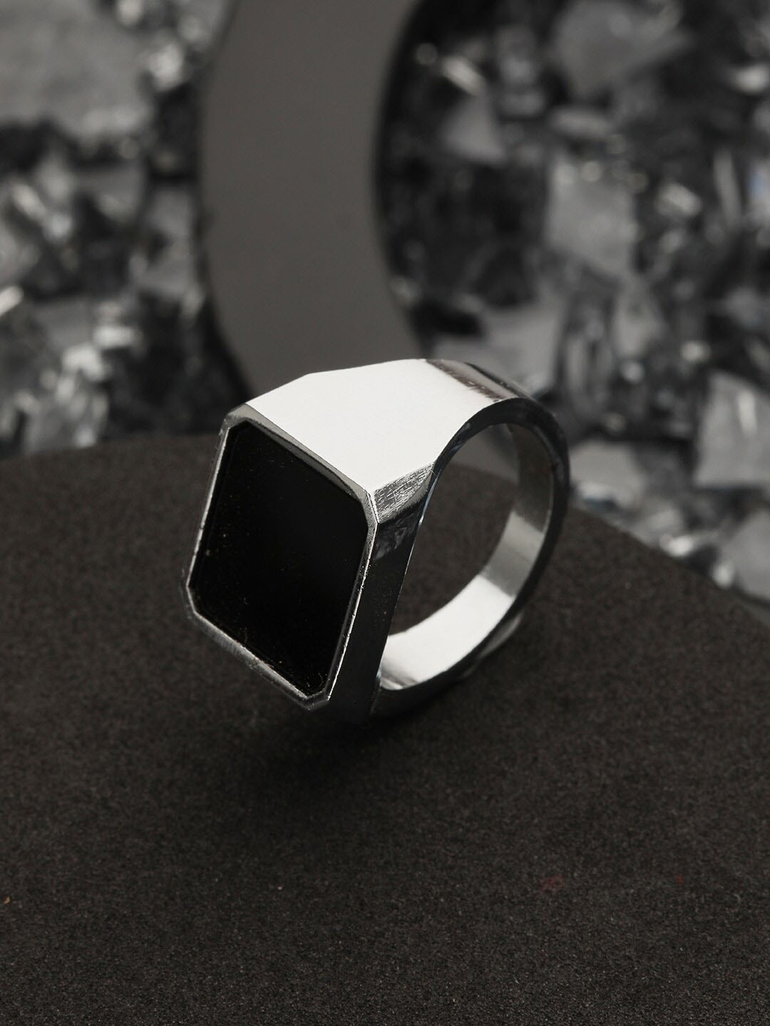 

Bold by Priyaasi Men Silver Plated Stone Studded Finger Ring